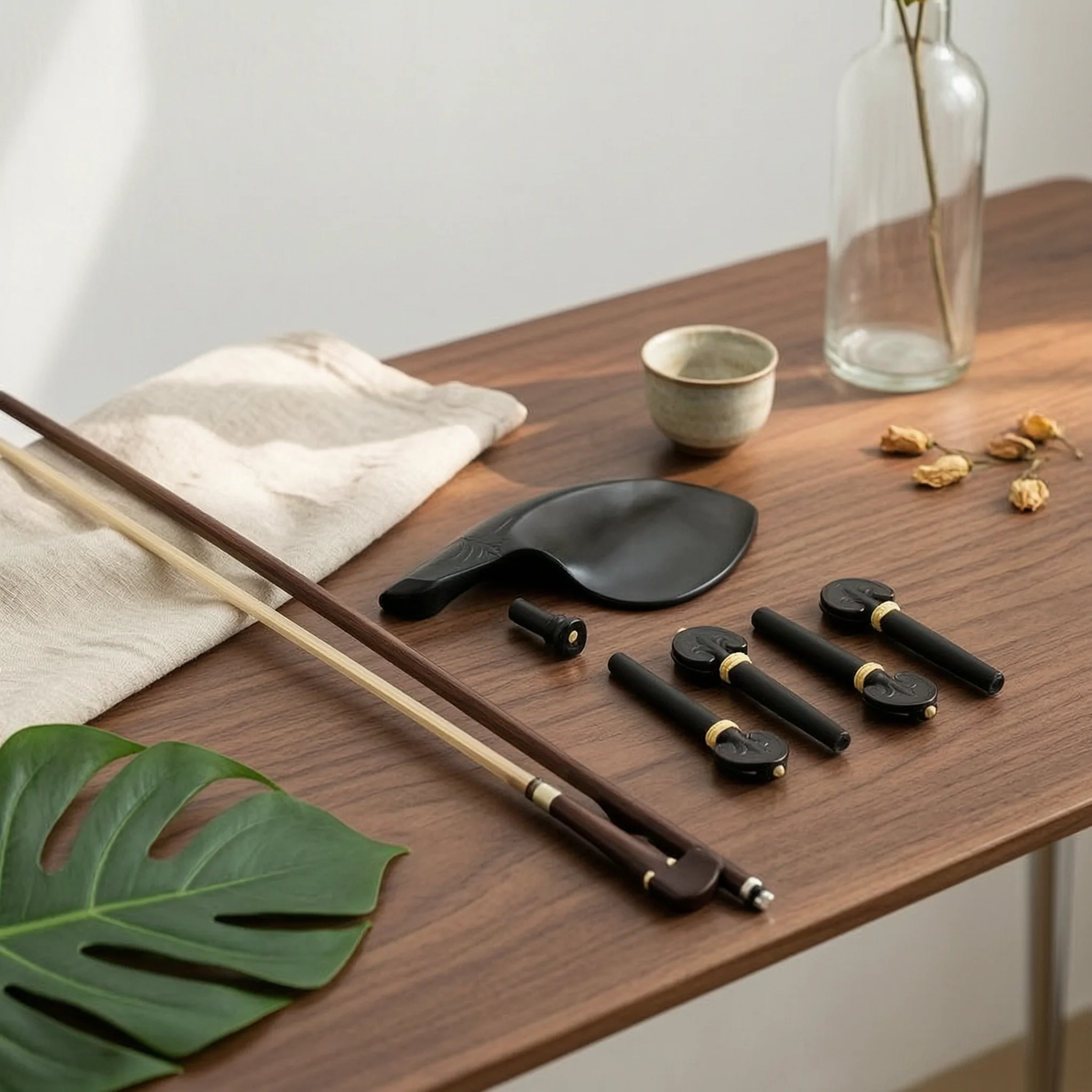 

Ebony Violin Parts Set Polished Finish Ebony Violin Hardware Kit Hand-Carved Professional Look for Practice