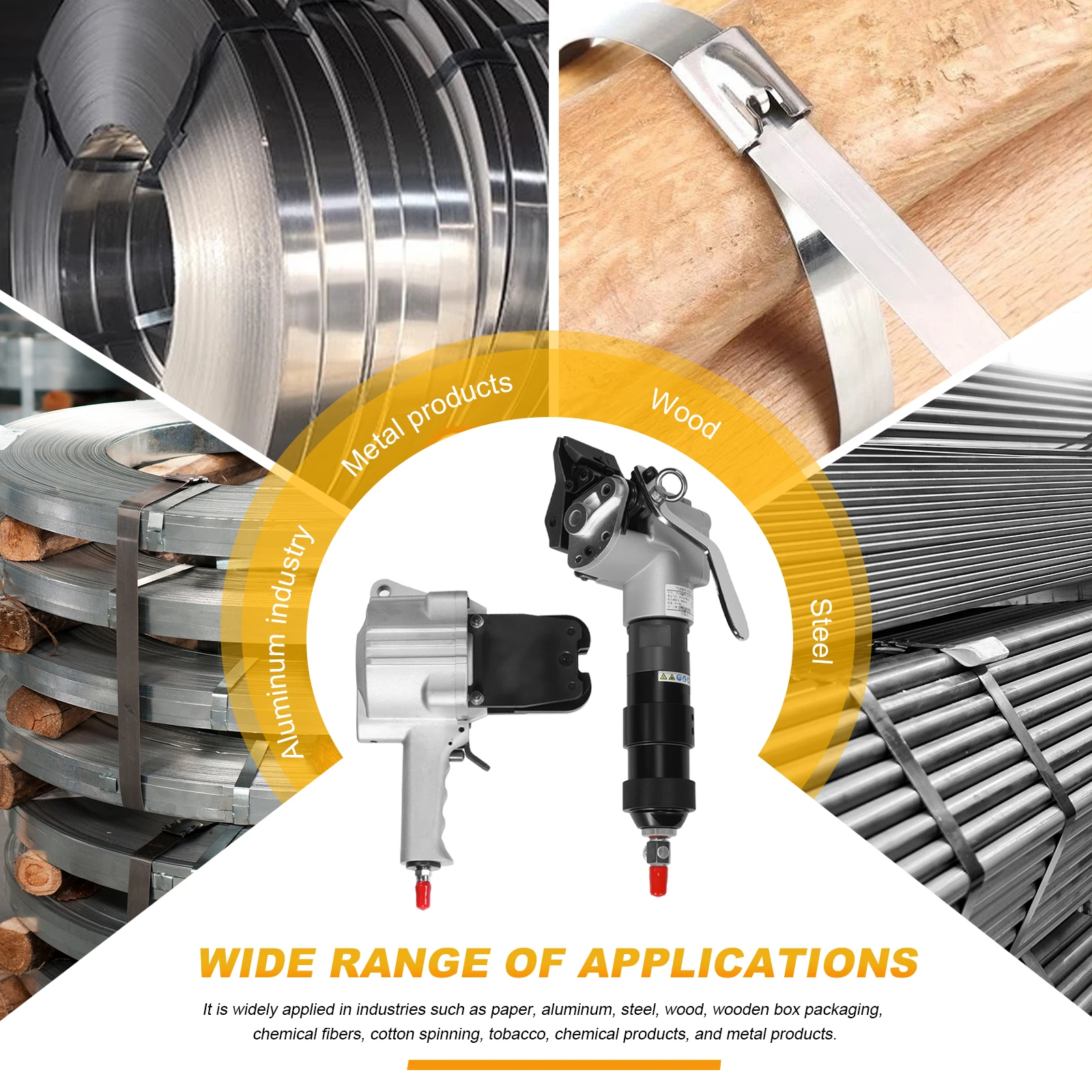 

Пневматический обвязочный инструмент (набор) износостойкий промышленный для металлических лент шириной 3/4 дюйма/19 мм, экономящий трудозатраты