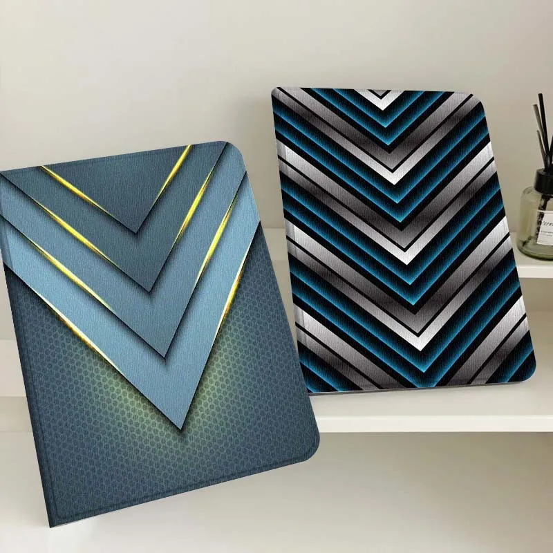 

Blue Gray Chevron Cool Gift For Apple iPad Pro Air 13 2 7th 6th 2025 M2 M3 M4 M512.9 13 inch Foldable Tablet Case
