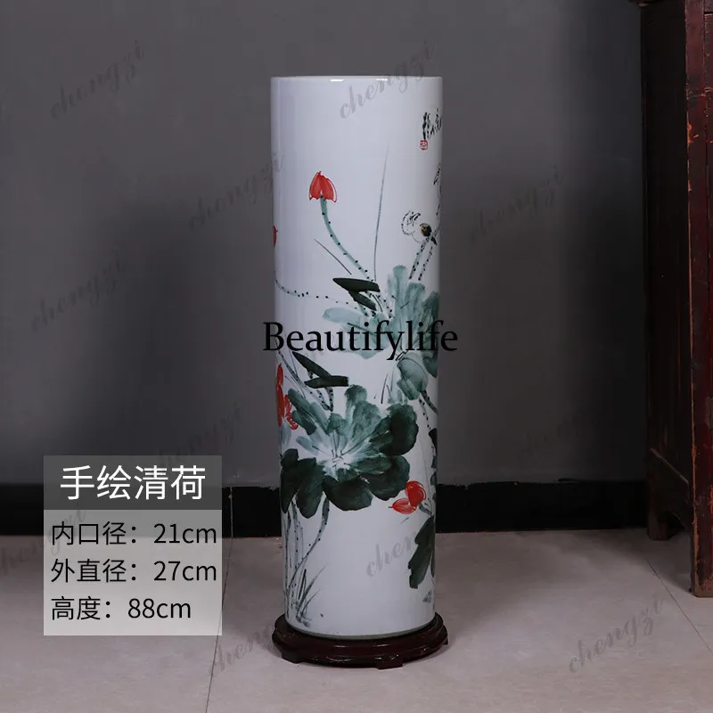 Hand painted ceramic floor quiver large vase home living room painting and calligraphy tank new Chinese study office