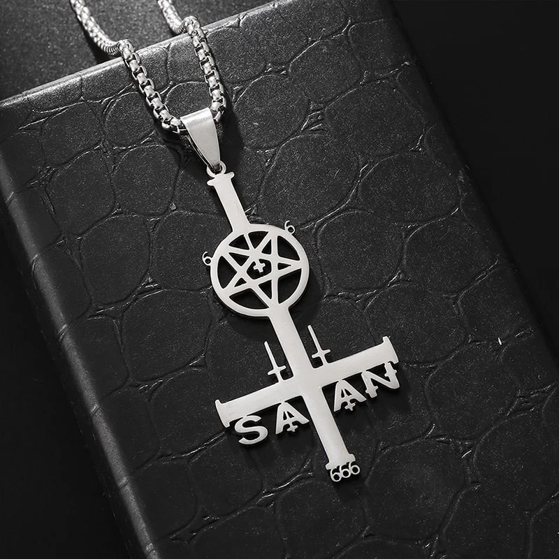 Exquisite Stainless Steel Inverted Cross Five-Pointed Star Pendant Necklace Men Women Fashion Personalized Jewelry Gifts