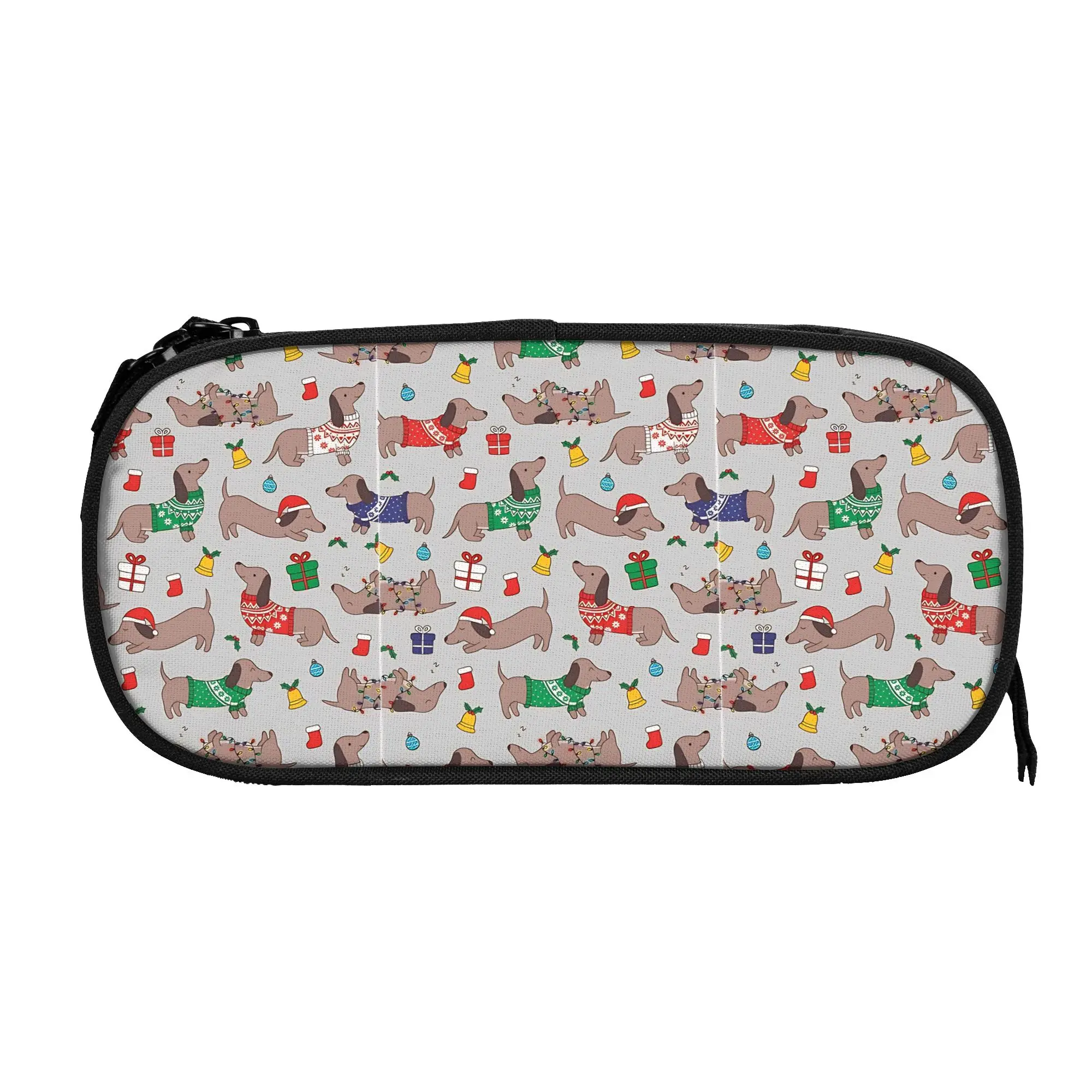 

1 piece Stylish Christmas Sweater Dog on Silver Pencil Case Teen Pen Bag Dachshunds School Pencil Pouch