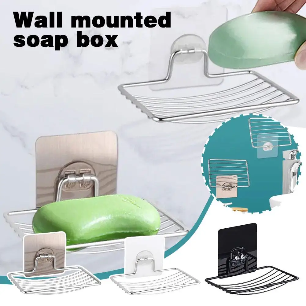 1pc-stainless Steel Soap Rack Punch-free Nail-free Layer Sucker Single Wall Soap Luxury Hanging Shelf Box Drain Bathroom Li H4z4