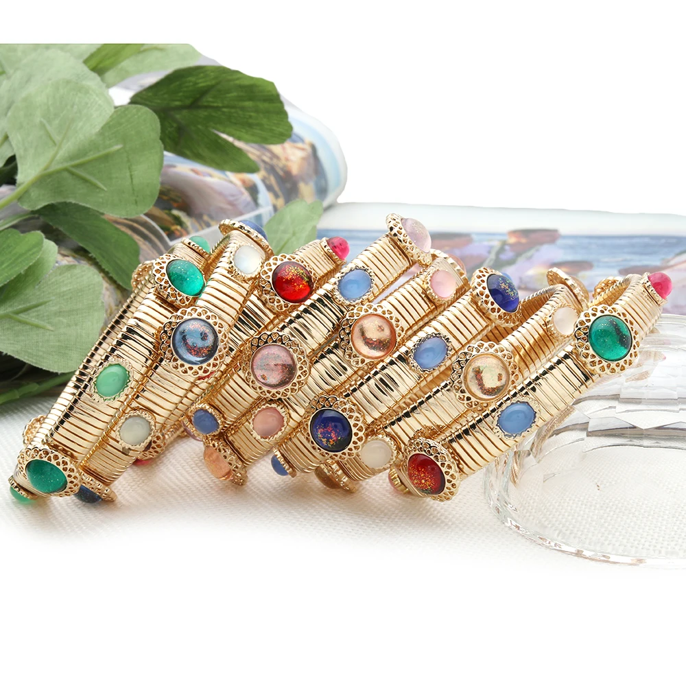 NeeFuWoFu 10mm Spring chain Bracelet plating gold Copper Natural Stone Bracelets Bohemia de Madera Pulseira Estrela Elasticity