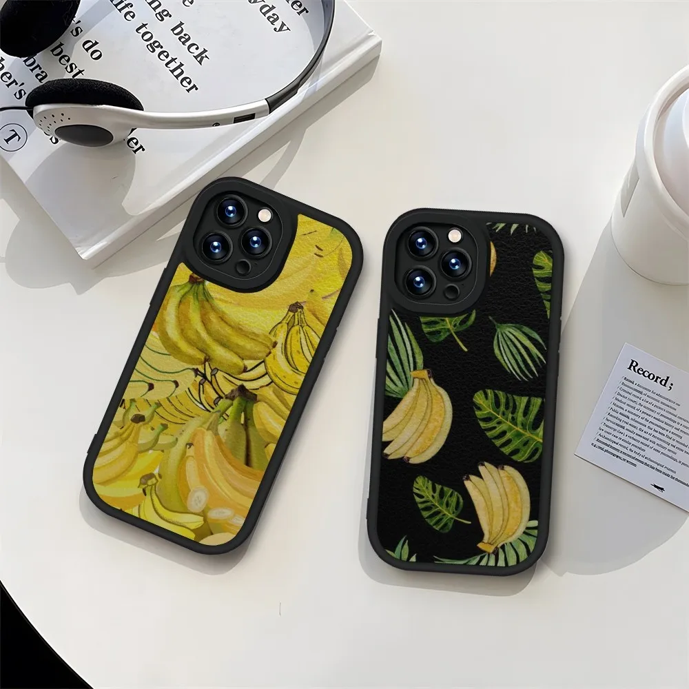 Чехол для телефона с изображением бананов фруктов черный для IPhone 11 14 13 12 Pro Max Mini Xs X Xr 7 8 Plus SE2020 кожаный силиконовый мягкий текстурный чехол