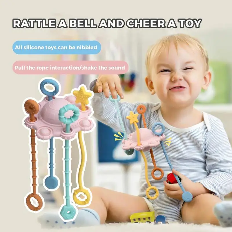 Babies Pull String Activity Toy Safe Montessori Crib Toys Soft Push & Pull Toy In Rich Pastel Colors Early Development Activity