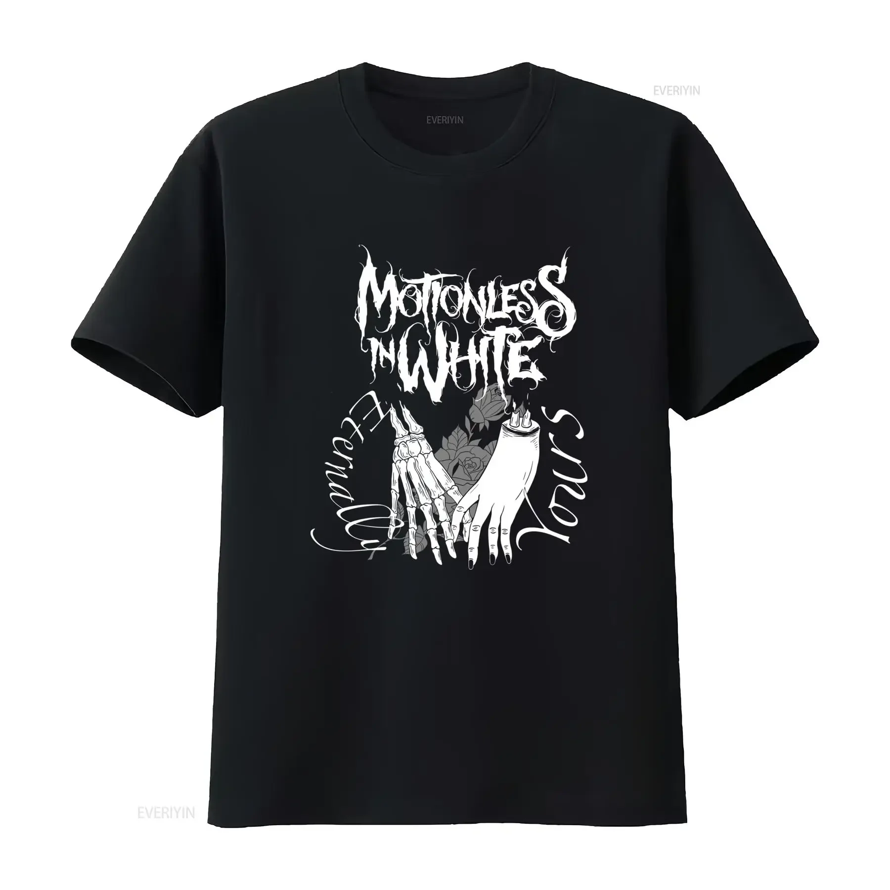 Motionless In White Eternally Yours Merch T Shirt Gothic Lettering Angel Heavy Metal Crew Neck Slight Stretch Fabric vintage