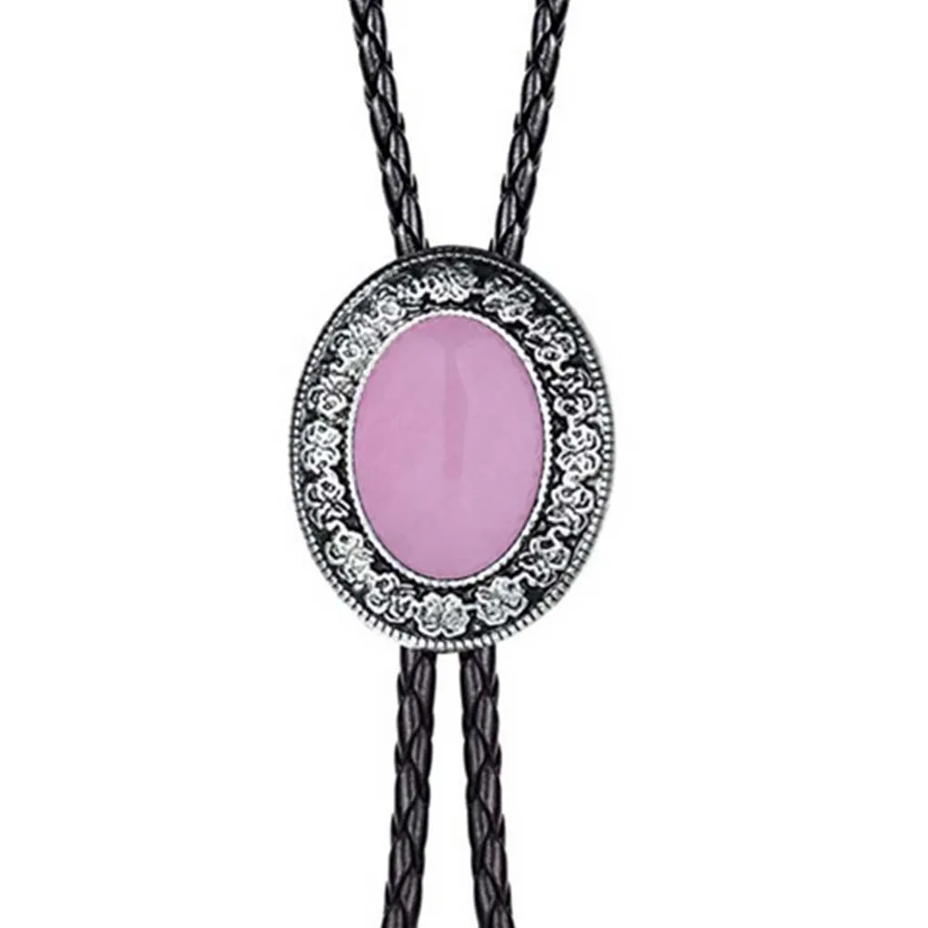 Ovale ondulato Bolo Tie cappello occidentale leggero Fashional accessorio per abbigliamento cravatte Design unico cravatta Vintage donna agata rosa