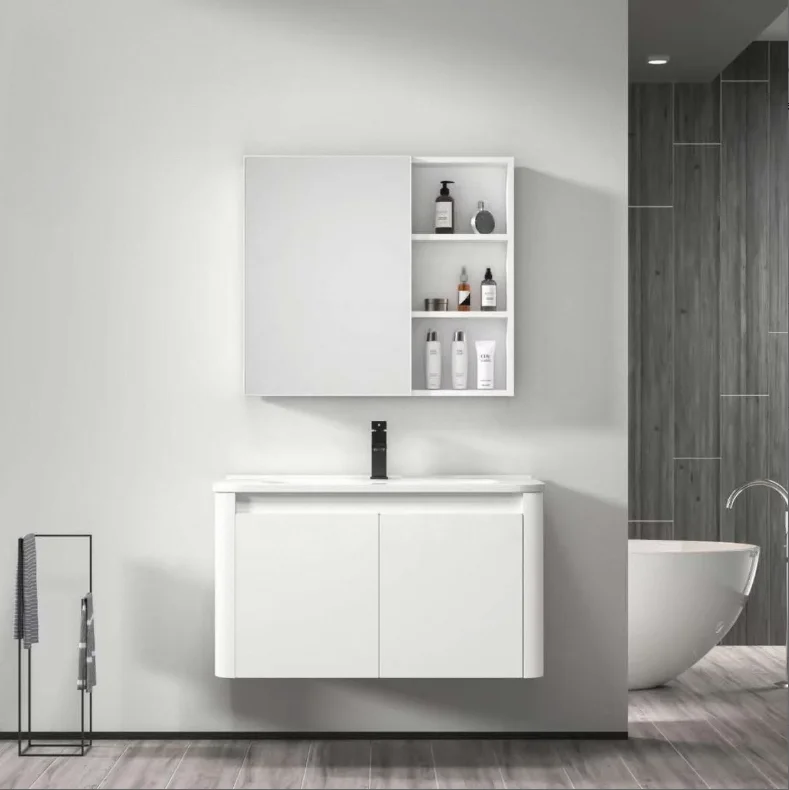@#Modern Hotel Use Wall-Mounted Bathroom Sink Cabinet with Mirror and Vanity Water Resistant Design Easy Clean