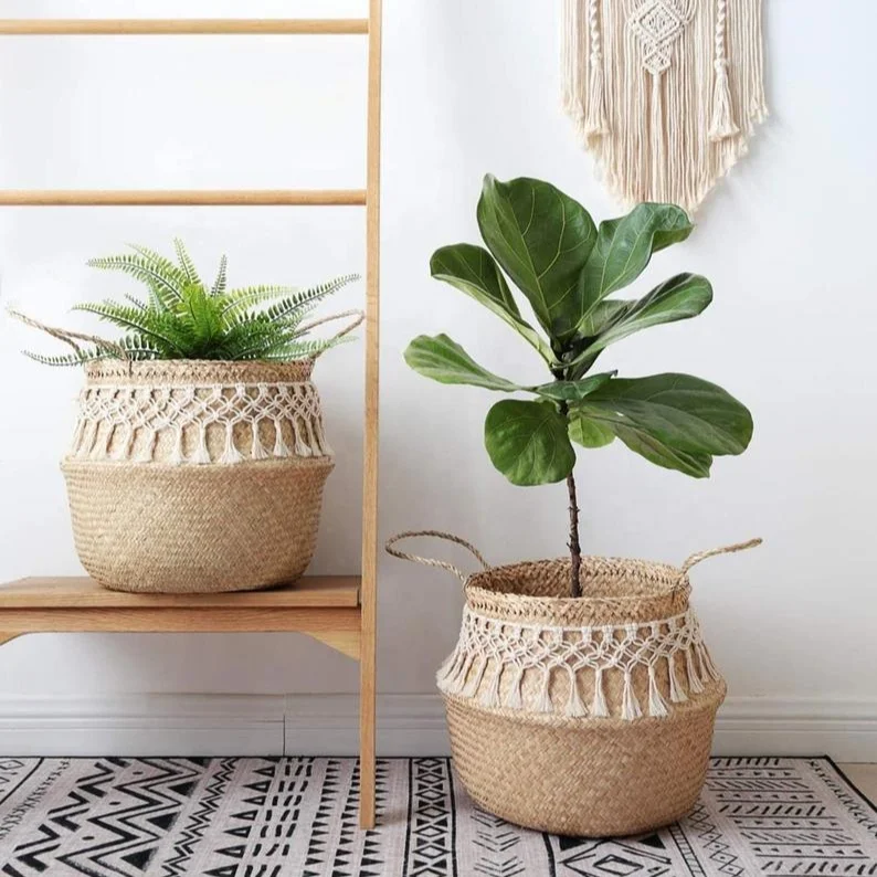 Macrame Home and garden kitchen accessories storage Organizer seagrass storage wicker basket storage basket flower pot basket