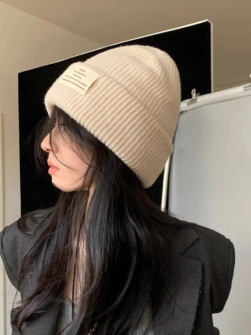 ニットウール帽子、韓国風、秋冬用、暖かい、無地、レディース、ドーム型、スカルキャップ、ウールビーニー。
