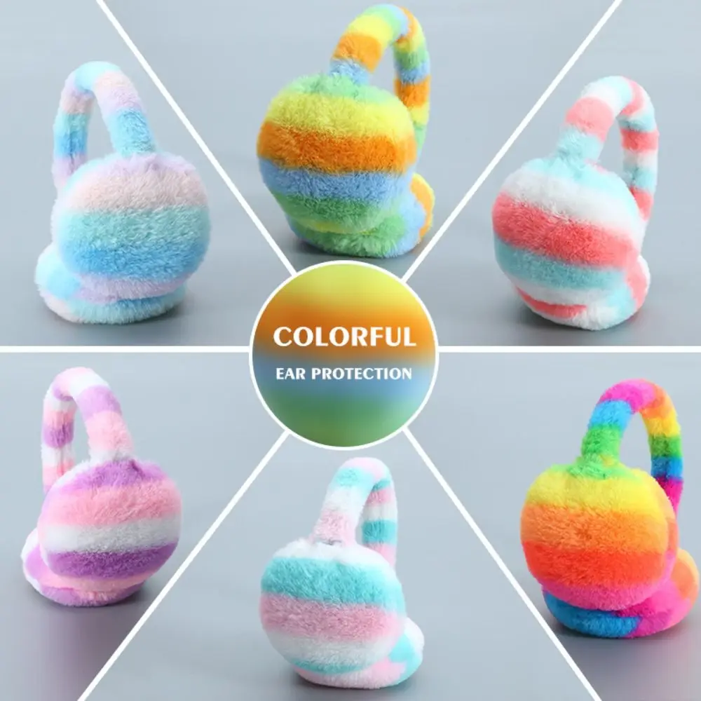 Winter Warm Soft Earmuffs Thickened Rainbow Color Fluffy Earflaps Antifreeze Ear Protection Ear Warmer For Women Men Outdoor