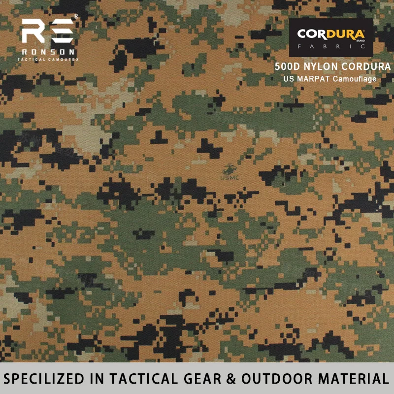Tela Oxford de Nailon Cordura 500D con Camuflaje RONSON US MARPAT Woodland, Recubierta de PU, Duradera, para Equipos Tácticos, Acabado WR+ NIR