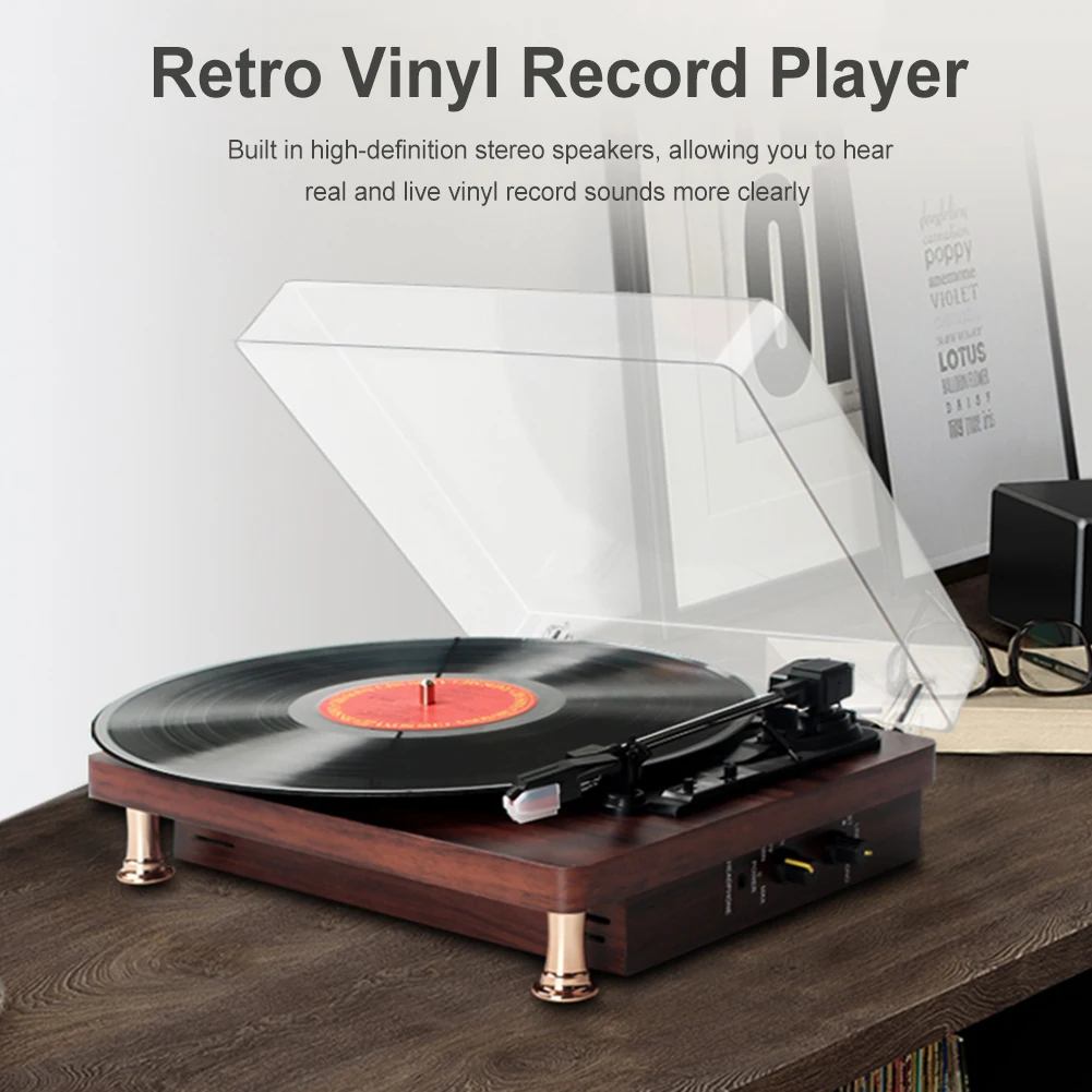 Retro Bluetooth Turntables Vinyl Record Player 33/45/78RPM Nostalgic Style Player Built In Speaker Phonograph for Entertainment