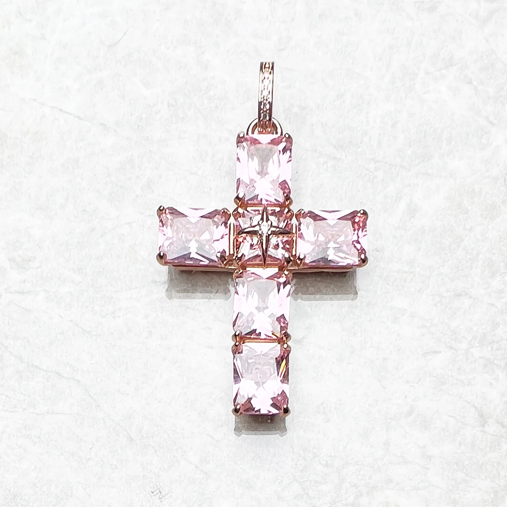 Pendant Rose Color Stone Cross Brand Fashion Trendy Jewelry Europe 925 Sterling Silver Gift For Woman view 5