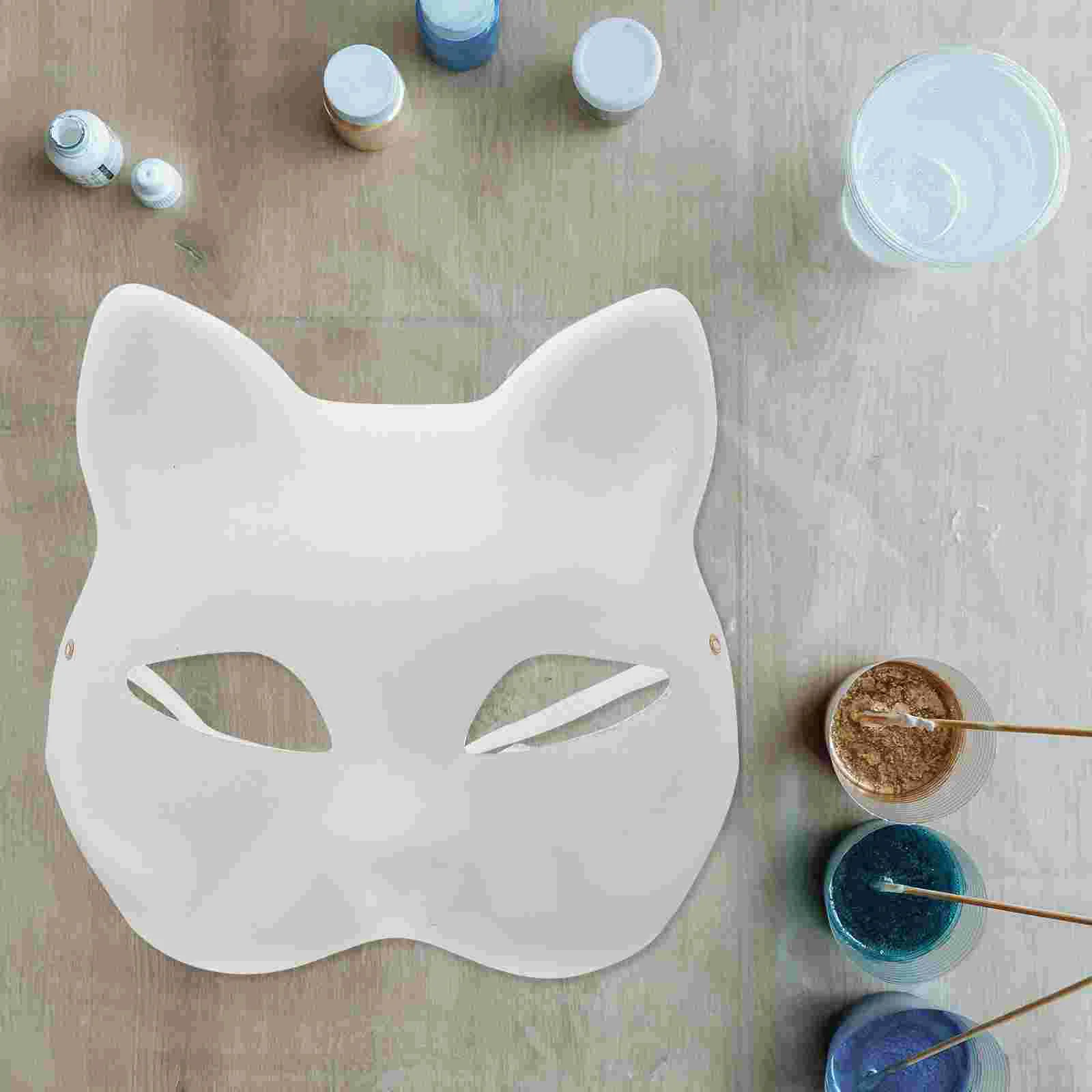 Maschere per gatti per dipingere mezza faccia fai da te carta bianca in bianco Costume di Halloween Cosplay bambino