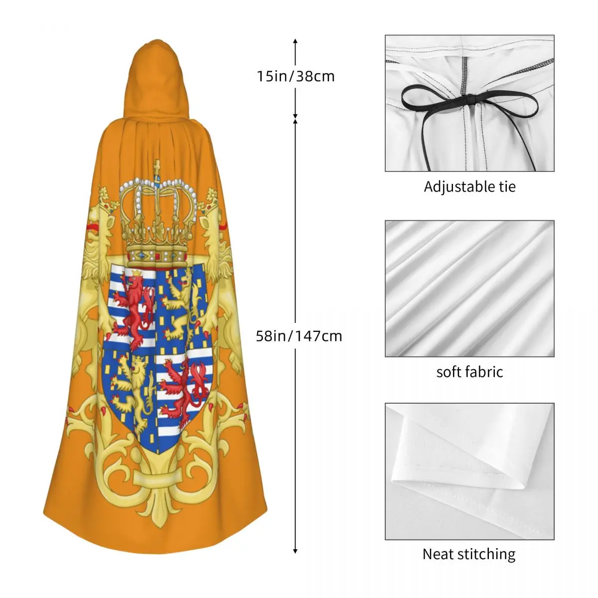 เสื้อคลุมยาวมีฮู้ดลายตราอัศวินยุโรปยุคกลาง ชุดคอสเพลย์แม่มดยุคกลาง เสื้อคลุมฮาโลวีน แวมไพร์ สำหรับผู้ใหญ่ ทุกเพศ