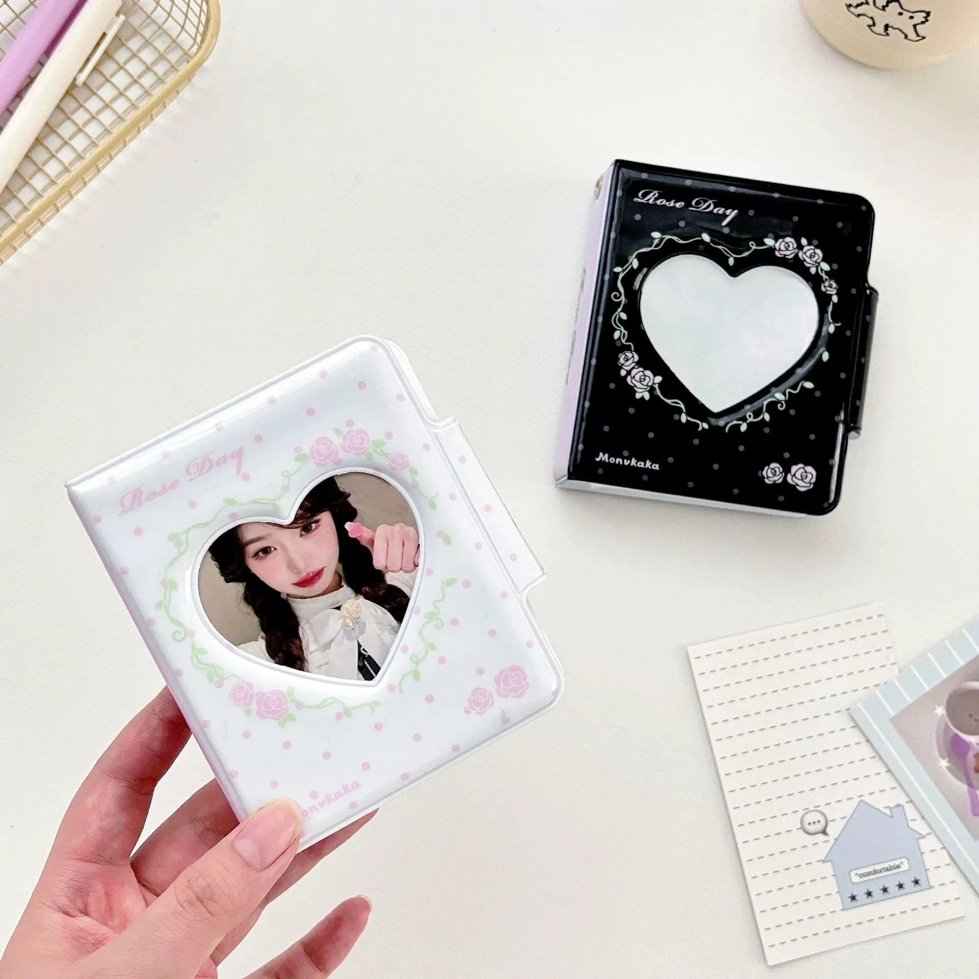 32 PP Pockets Rose Collect Photo Card Pouch Style Album for 2.7x3.9 Inch Handy Instax Name Card K-pop Star Album with Button