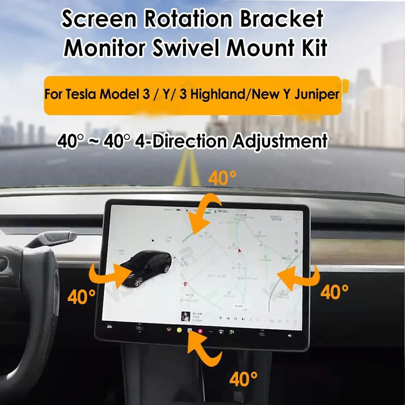 

Подходит для Tesla Model 3/Y/Renewal 3, обновление Y 40 ° Аксессуары для вращающихся кронштейнов центрального экрана управления