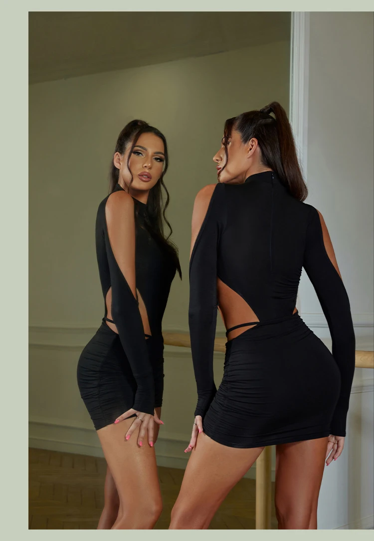 Latin Dance Dress latin dress blackTango Dress Rumba ChaCha latin dresses woman back cut out 2381