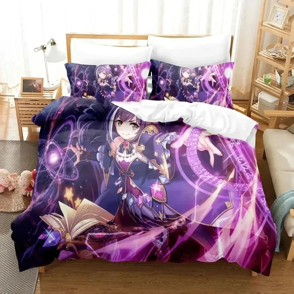 ¡Juego de anime Princess Connect! ReDive Juego de cama Funda nórdica Juego de cama Funda de edredón Funda de almohada Edredón tamaño king Queen niño adulto