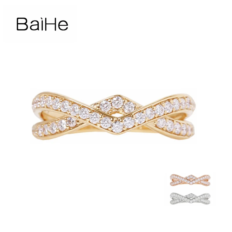 

BAIHE Solid 14K Rose Gold About 0.40ct H/SI Natural Diamond Ring Women Men Trendy Wedding Fine Jewelry Making ナチュラルダイヤモンドリング