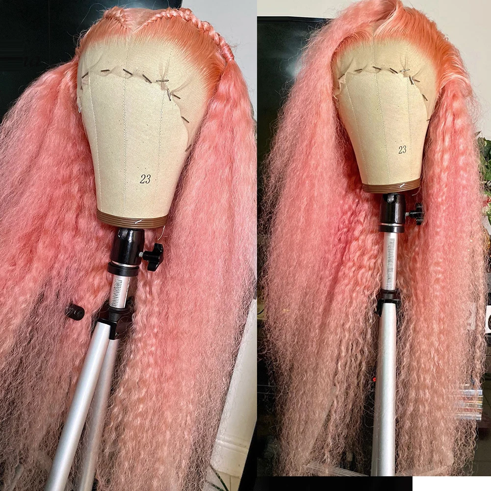 Charisma Synthetic Lace Front Wig 26 Inches Long Afro Curly Pink Wigs Heat Resistant Fiber Hair Natural Hairline Lace Wigs