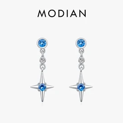 MODIAN 925 Sterling Silver Exquisite Blue Zirconia Twinkle Stars Swing Fashion Stud Earrings For Women Fine Jewelry