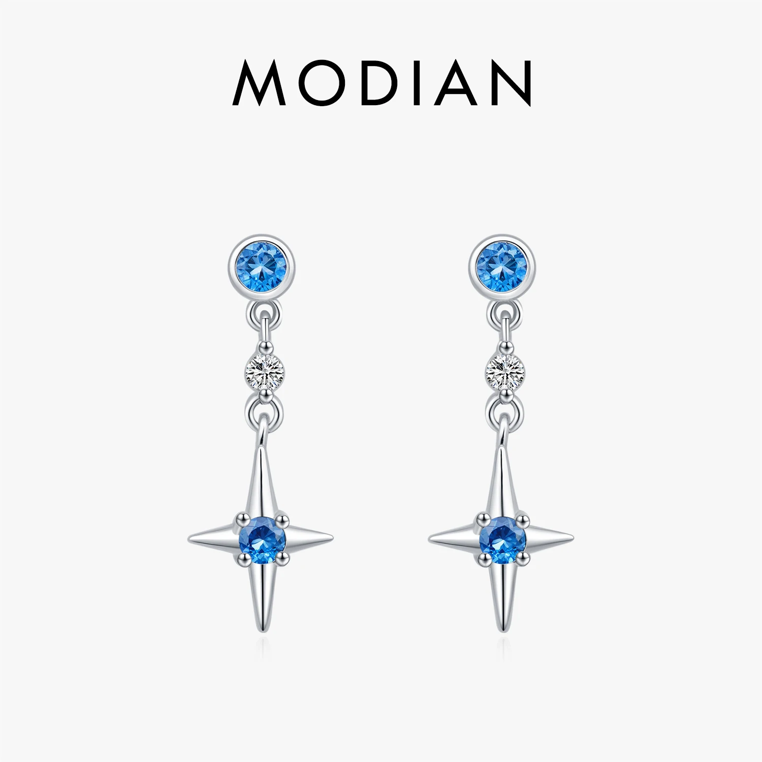 MODIAN 925 Sterling Silver Exquisite Blue Zirconia Twinkle Stars Swing Fashion Stud Earrings For Women Fine Jewelry