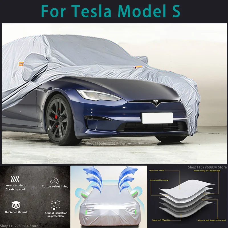 

For Tesla ModelS 210T Full Car Covers Outdoor Sun uv protection Dust Rain Snow Protective Anti-hail car cover Auto car cover