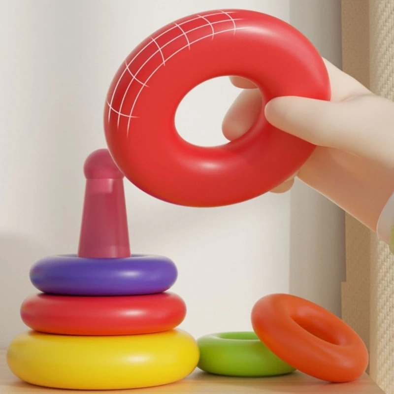 Brinquedo colorido da torre da criança que empilha o brinquedo interativo da aprendizagem presentes para crianças brinquedo da