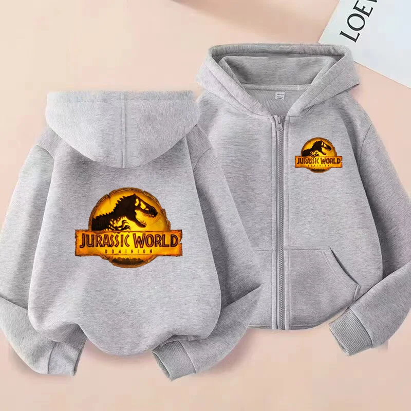 Children's Jurassic Dinosaur Clothing Pretty Girls Boy Fashion Tops 3-12Yrs Zipper Style Long Sleeve Hoodies Leisure Sweatshirt