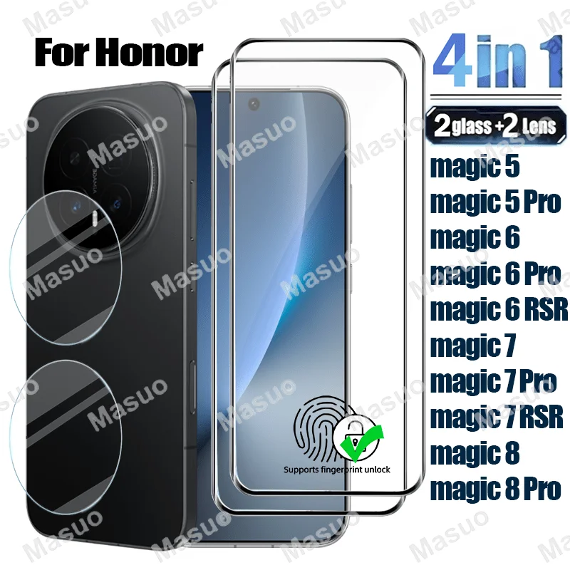Набор из 2+2 штук для Honor Magic 5/6/7, 5/6/7/8 Pro, 5/6/7 Lite: HD-премиум защитное стекло для экрана — высокая чувствительность к касанию, ударопрочность