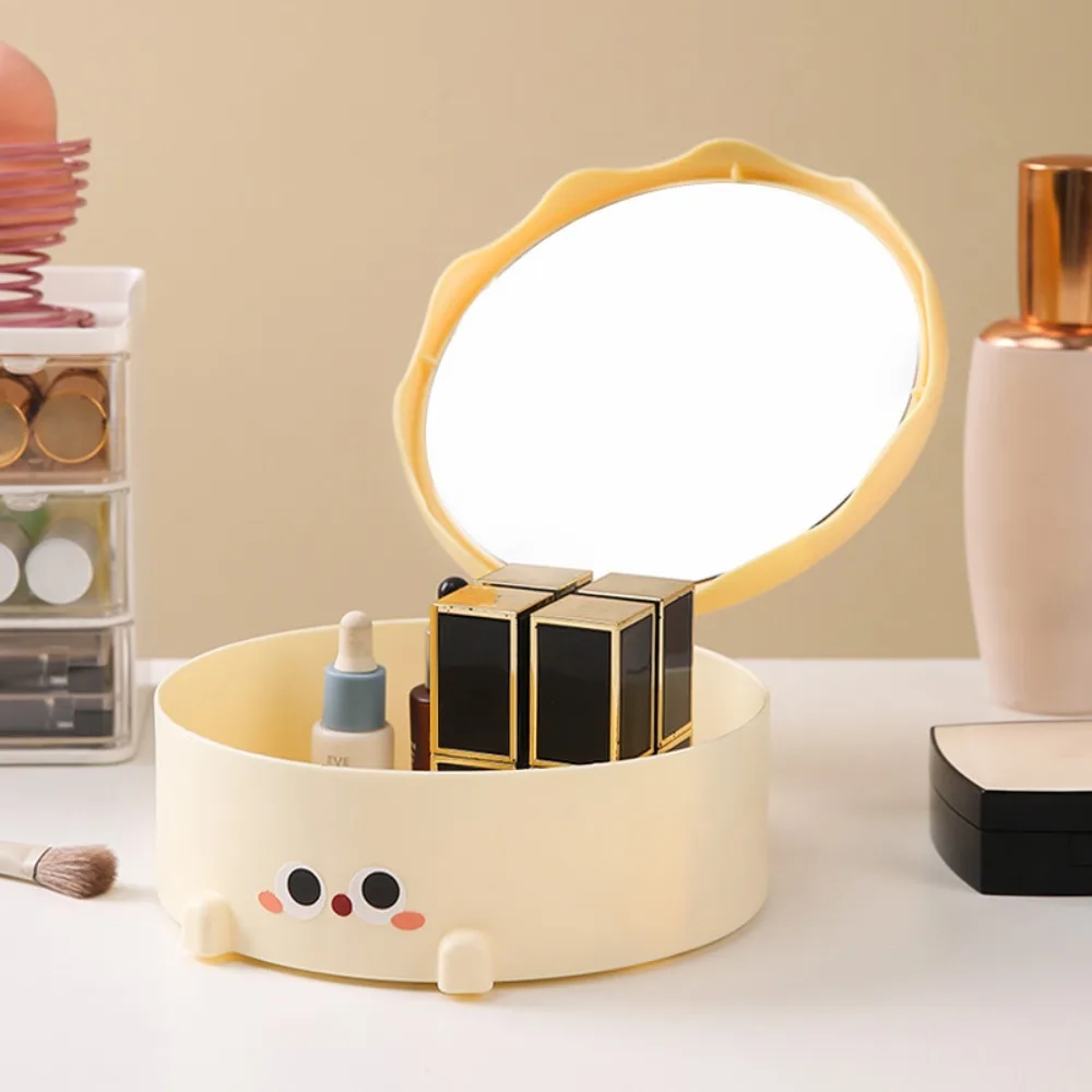 Portable Plastic Makeup Mirror High-definition Round Cake Mirror Large Folding Jewelry Storage Box Home