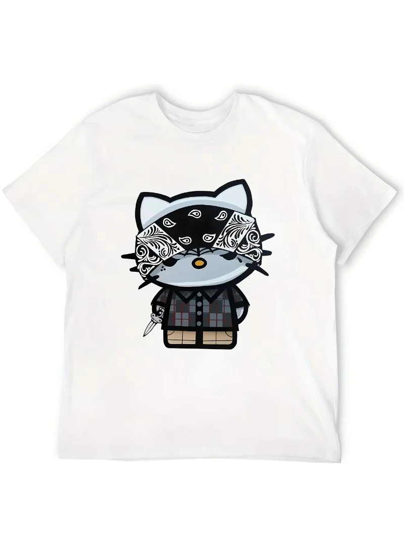 

MINISO Крутая футболка с короткими рукавами и принтом Hello Kitty, детский и крутой стиль, подходит для женщин, повседневная одежда и выхода. 2025 г.