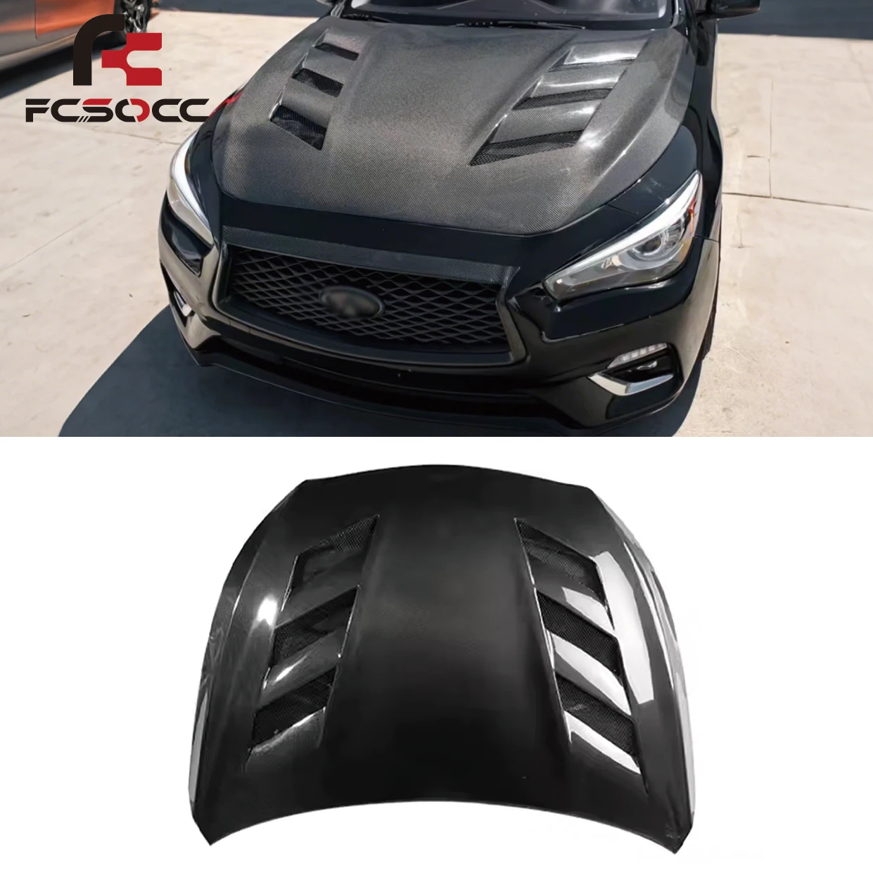 

For Infiniti Q50 Style Carbon Fiber Engine Hood Body Kit Perfect Fitment Engine Bonnet Cover 2014-2019 Car Auto Parts
