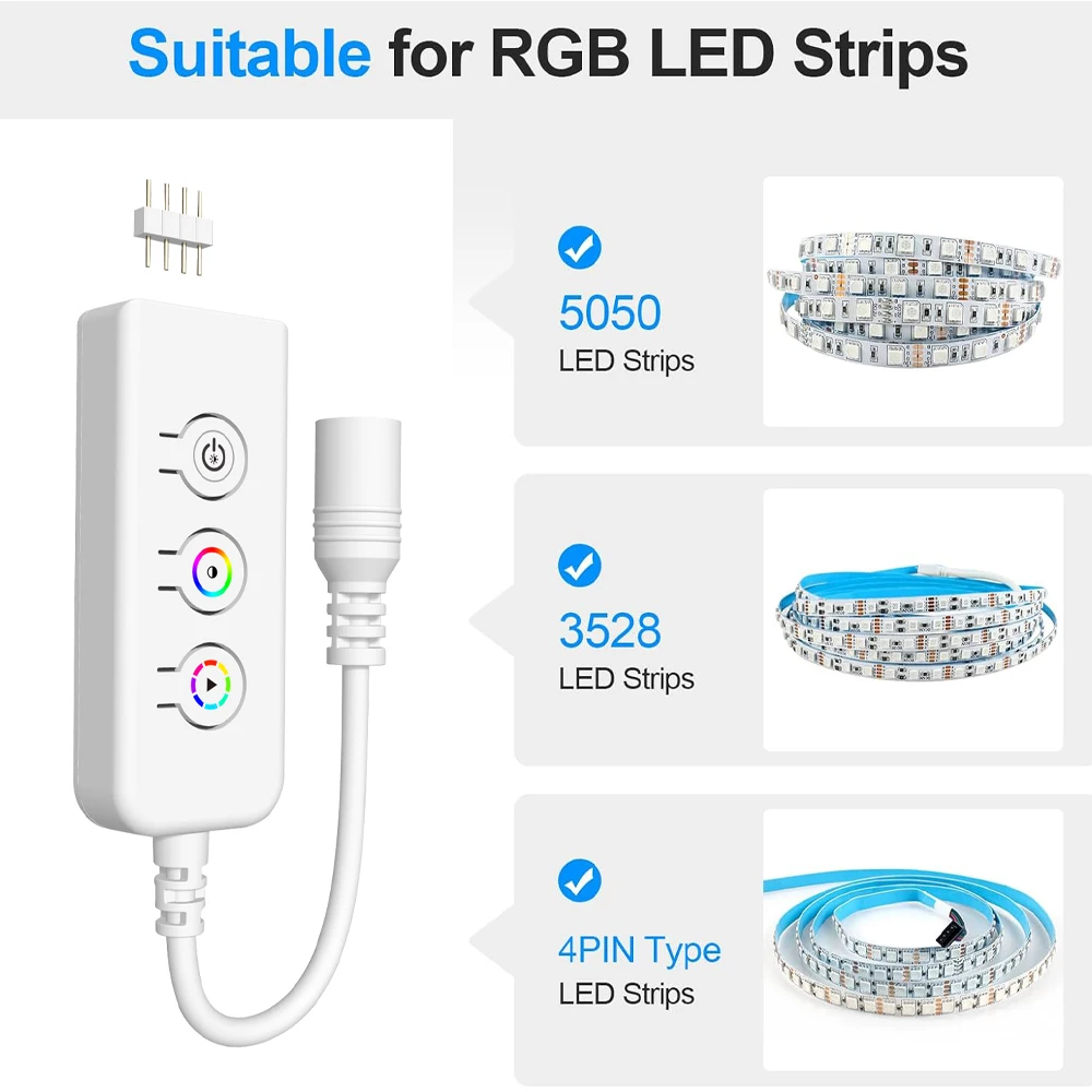 CENFANYA Mini 4PIN Led RGB Controller 3-Button Brightness Dimmer Controller Switch for DC 5V 12V 24V Multi-Color RGB LED Strip