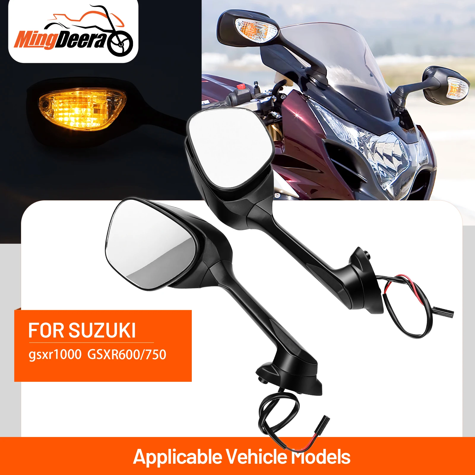

Motorcycle Rear Rearview Mirrors View Side with LED Turn Signal Light For Suzuki GSXR1000 2009-2016 GSXR600 GSXR750 2011-2017