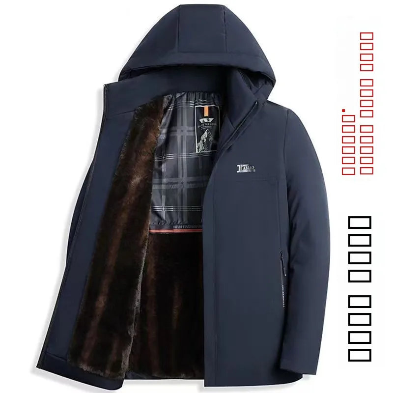 

Thiened Fce Lined Stand Collar Hooded Parka Coat for Men Mid-aged Warm Windproof Winter Jaet Youthful Energy Sle Lon...