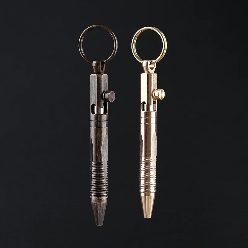Brass Quick Release Writing Pen Cylindrical Bolt Ballpoint Pen Mini Keychain Business Signature Stationery Gift Pen EDC Tool