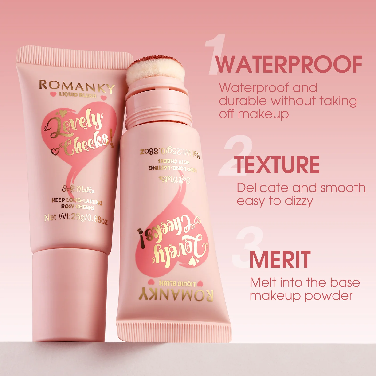 Velvet Skin-Feel 6-Color Blush (Sponge Head): Moisturizing Low-Light, Easy Color, Pearl Shimmer – For Lips & Cheeks