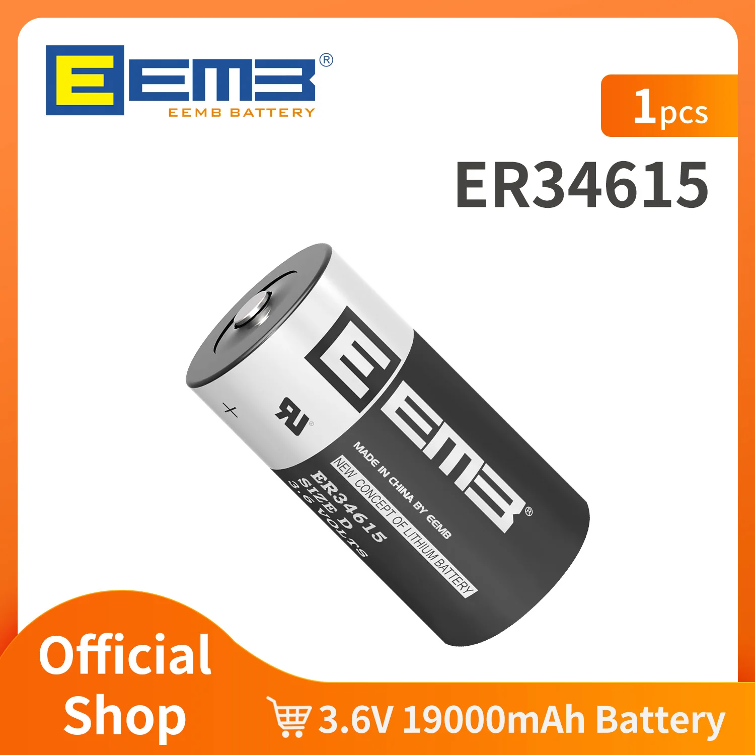 EEMB 3.6V D Size Battery ER34615 Lithium Cell 19000mAh Non-Rechargeable Battery for Electric/ Water Meter Home Monitor Toy Alarm