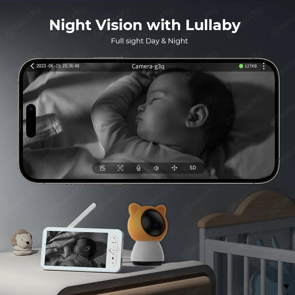 5 Inch WiFi Baby Monitor with Phone App 1080P PTZ Camera Nanny HD Night Vision Interom Baby Phone VOX Cry Detection Baby Cameras