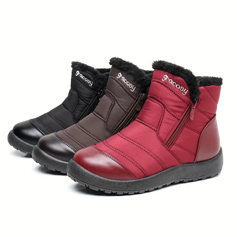 Women Waterproof Non-slip Thickened Zipper Snow Boots Comfortable Winter Warm Medium Tube Hiking Boots