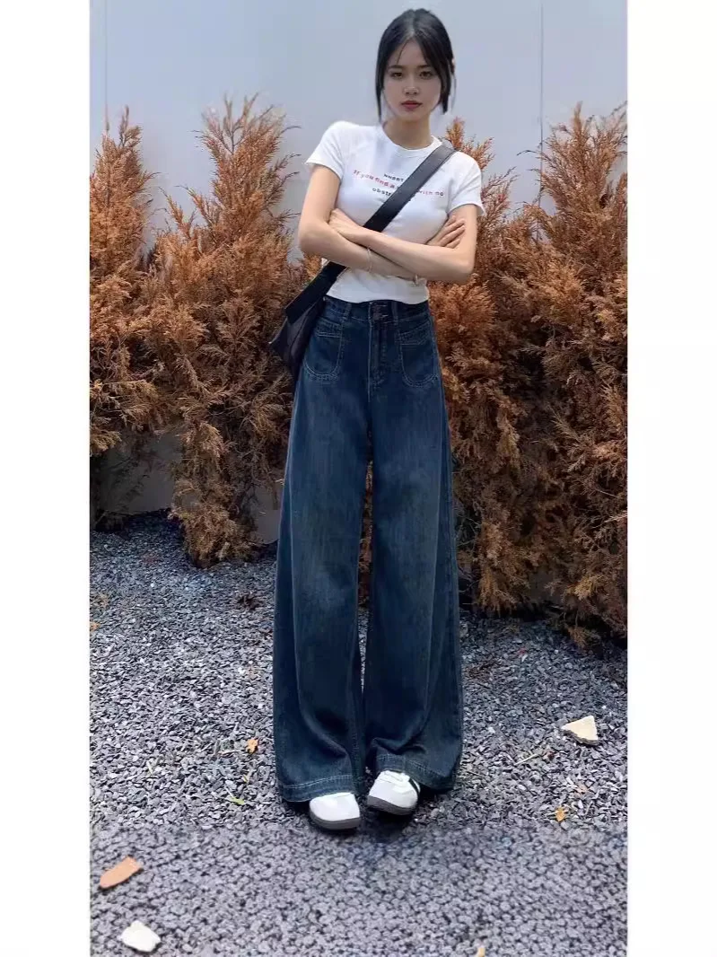 بنطال ذو قصة أرجل واسعة من الكتان للنساء ربيعي مضاد للتجاعيد مناسب بشكل منتظم على طراز الكلية للتنقل اليومي يسمح بمرور الهواء وبسيط #1