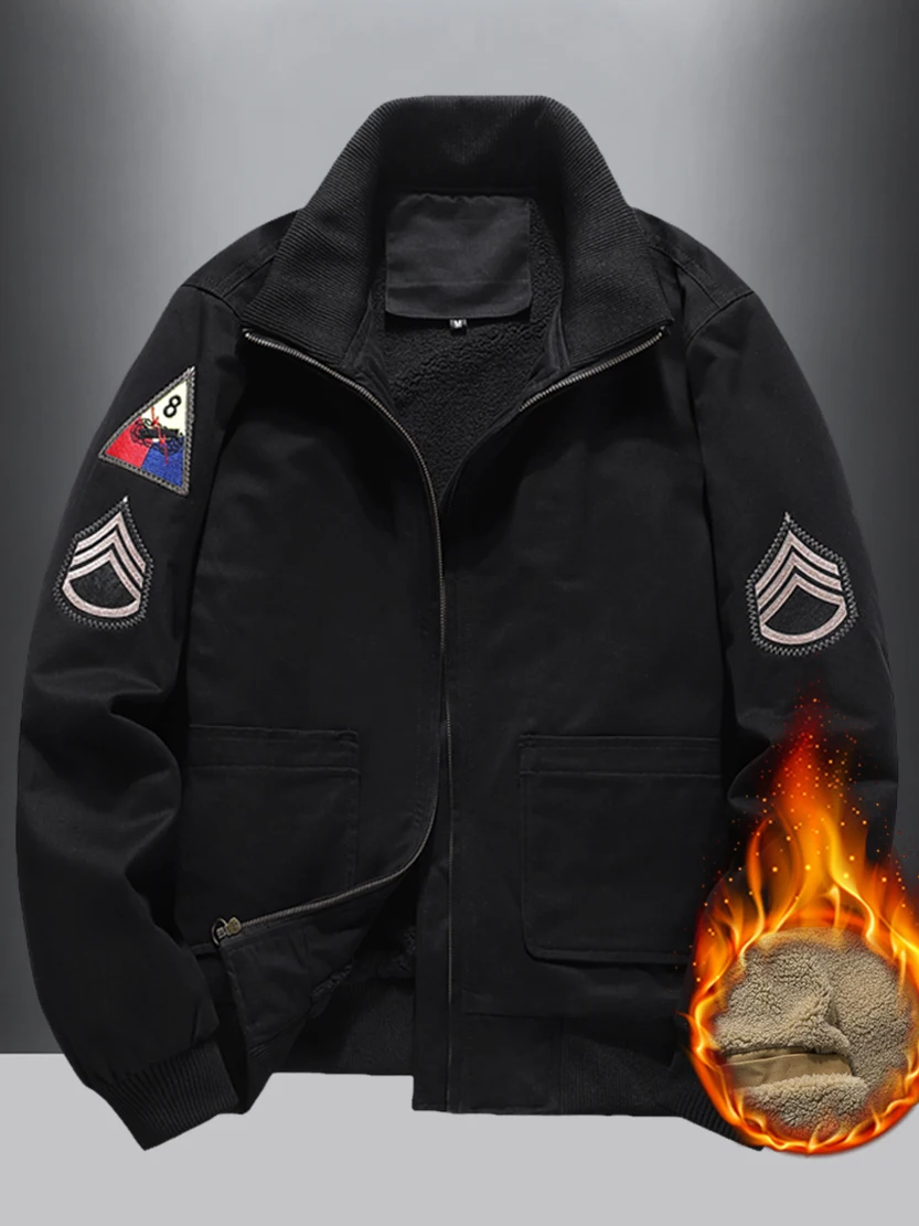 

Мужская хлопковая куртка в стиле ретро-пилот с флисовой подкладкой, модная городская рабочая одежда, стильная, с длинными рукавами, на молнии