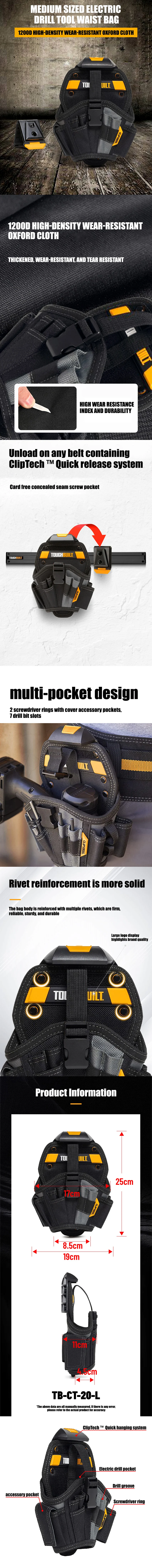 TOUGHBUILT Professionelles Bohrwerkzeug-Set, Tragbare Elektriker-Werkzeugaufbewahrungstasche, Steckschlüssel-Zubehör-Set TB-CT-20-LX/L/S – Detail 2