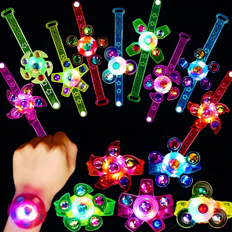 20/30Pcs Children Luminous Rotating Wrist Band Manual Rotating Flash Gyro Bracelet For LED Cartoon Lights Glow In The Dark Toys