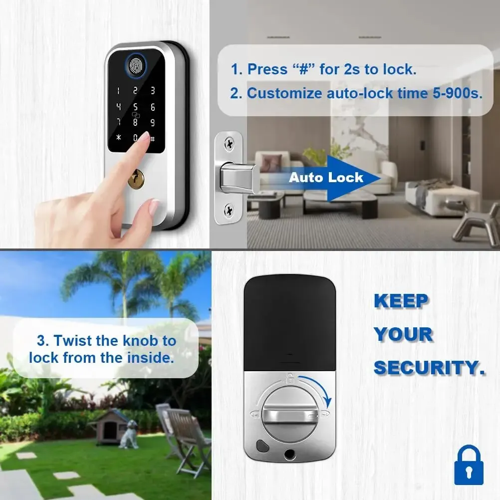 Fingerprint Door Lock, Electronic Keypad Deadbolt, Smart Locks for Front Door, Auto Lock,Anti-Peeking Password, for Home House