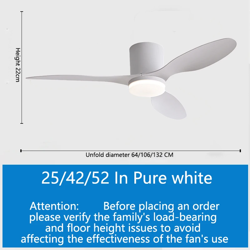 25/42/52 inch Moderne Plafondventilator met LED-verlichting, APP-besturing, DC-motor, groot luchtvolume, eenvoudige ventilator voor thuis, 110-230V